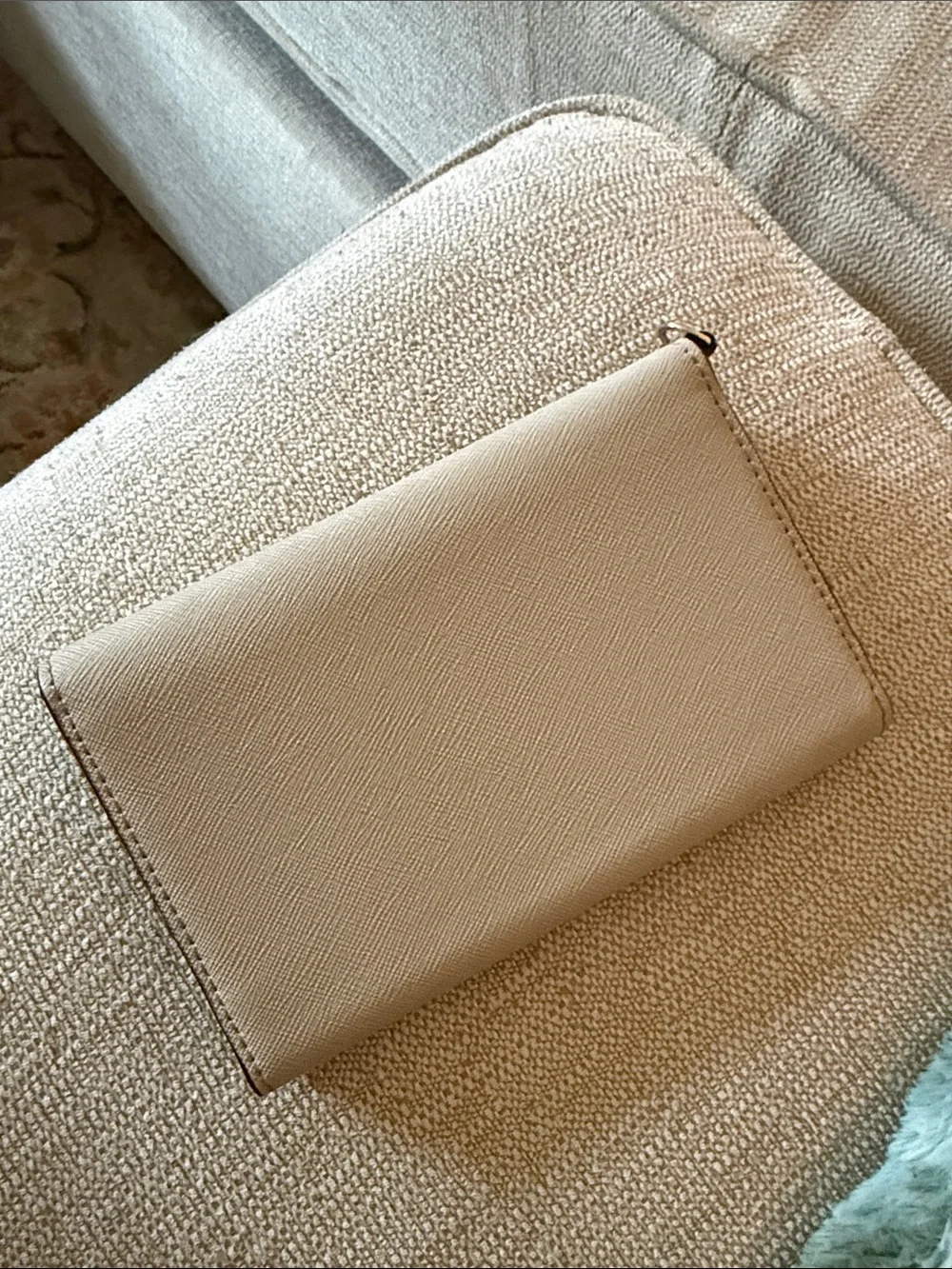 kate spade Taupe Leather Card Holder with Gold Accent